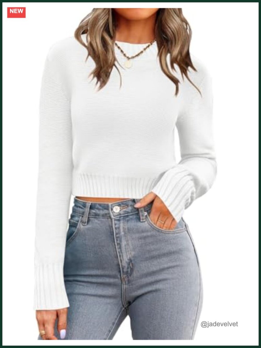 Cropped Sweater Crew Neck Long Sleeve Knit Pullover